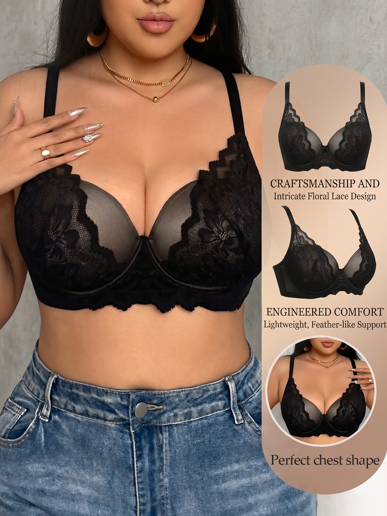 Push Up Bra Padded - Wide Strap Plus Size Women Bra