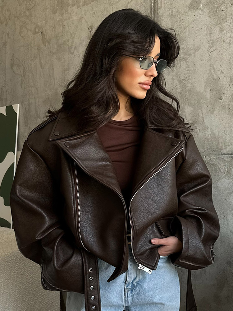 With Belt Leather Jacket Coat  - Corset Waist Cinch recension och pris