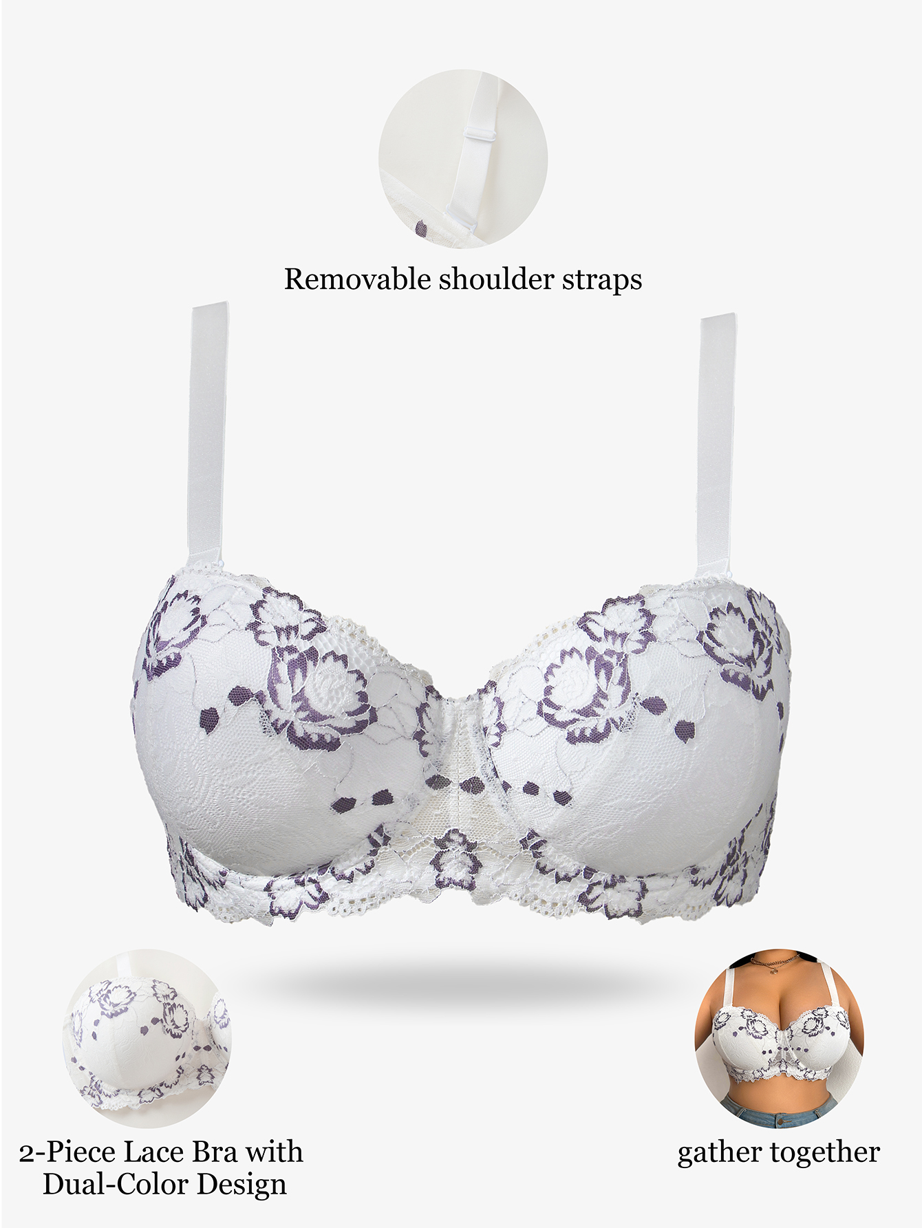 Plus Size Lace & Embroidery Wo - Push Up Bra Padded recension och pris